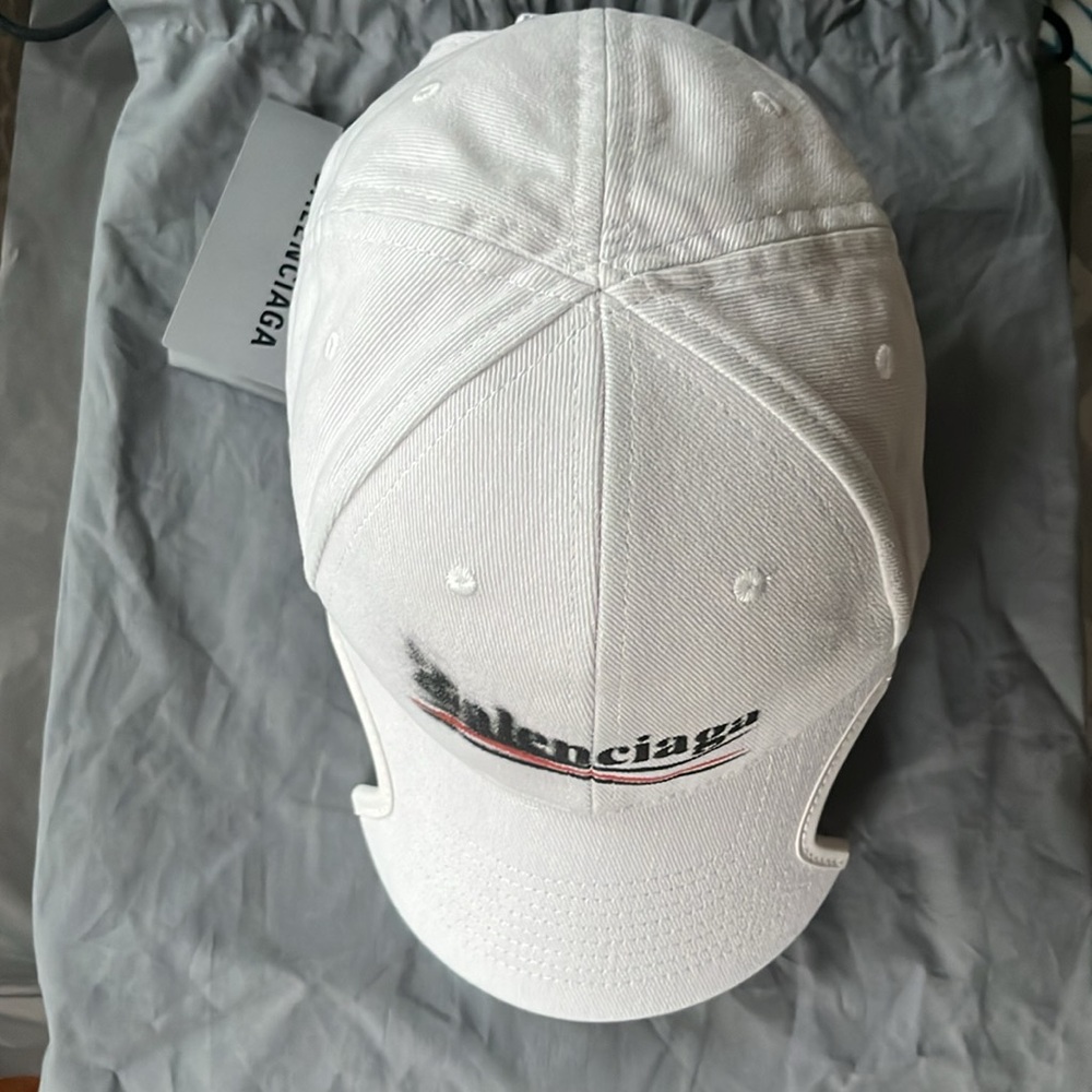 Balenciaga Political Stencil Cap in off white and black cotton drill medium NEW - Picture 7 of 10